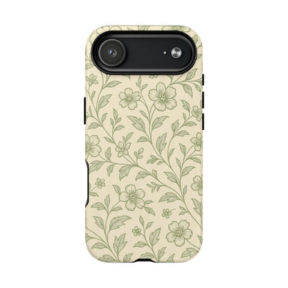 Sage Green Vintage Floral Pattern iPhone Case | MagSafe Compatible