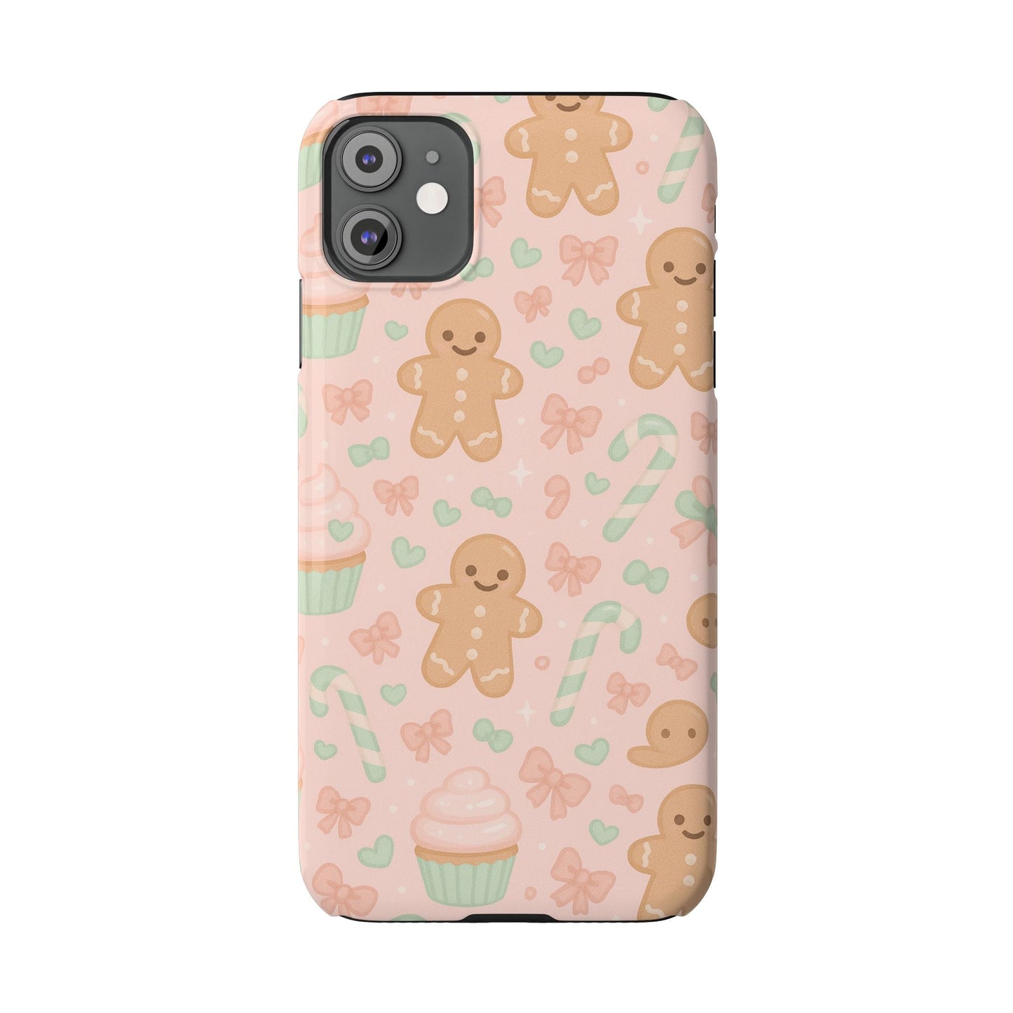 Gingerbread Holiday Slim iPhone Case — Cute Candy Cane & Cupcake Pattern