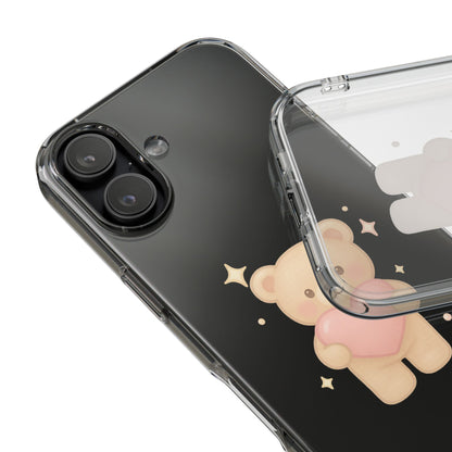 Romantic Teddy Bear Impact-Resistant iPhone Case with Heart Design
