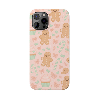 Gingerbread Holiday Slim iPhone Case — Cute Candy Cane & Cupcake Pattern