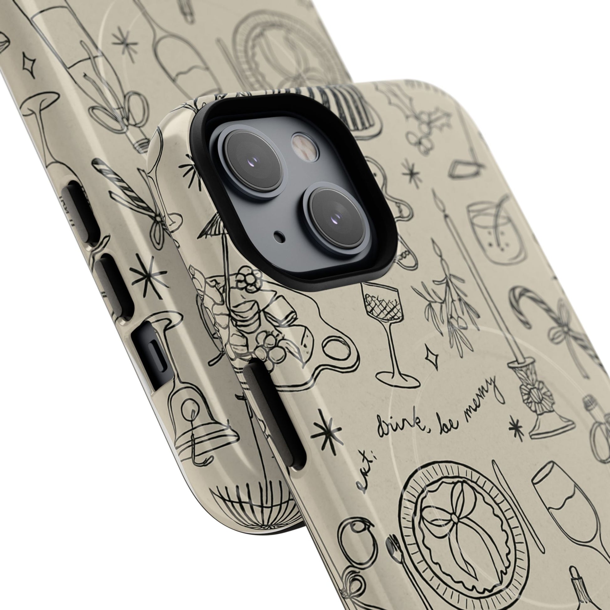 Festive Doodle iPhone Case (’drink, be merry’ Holiday Design) | compatible with MagSafe - Shamo's