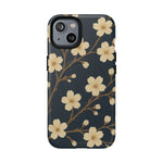 Navy Cherry Blossom Floral iPhone Case - Compatible with MagSafe