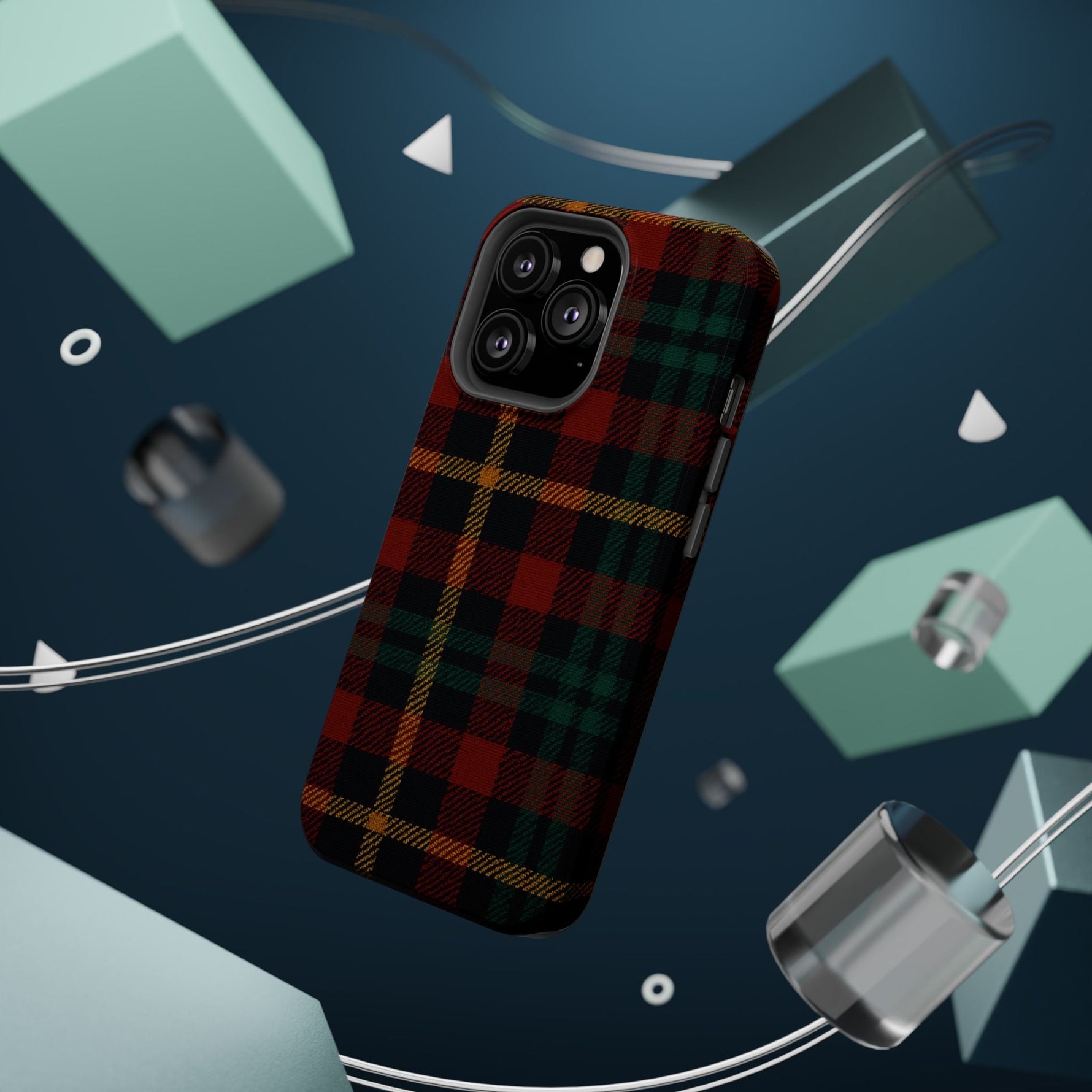 Plaid Impact-Resistant iPhone Case — Red Green Tartan Holiday Theme with MagSafe  Shamo's
