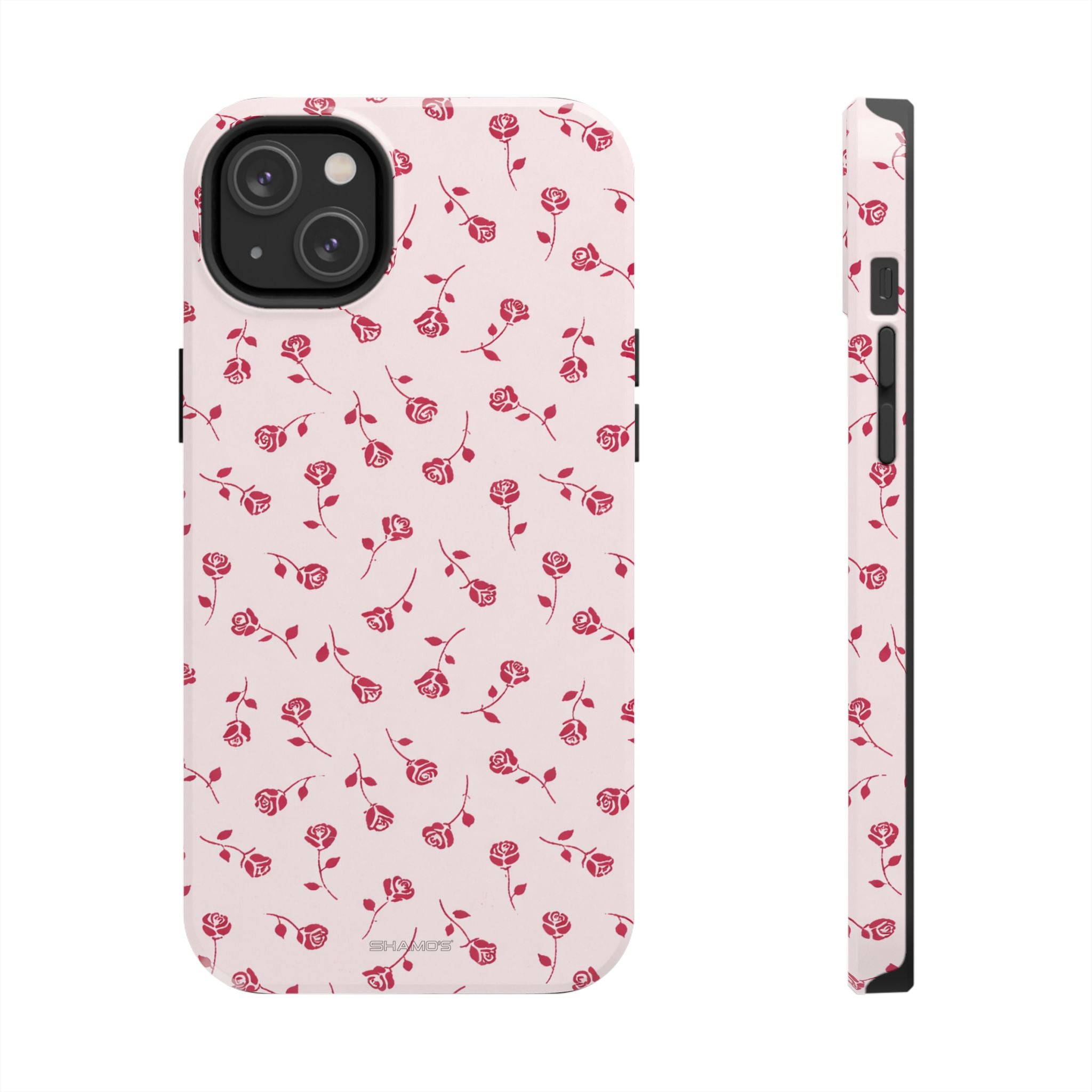 Pink Rose Pattern Tough Phone Case — Impact-Resistant Protective Cover - iPhone 14 Plus - Shamo's
