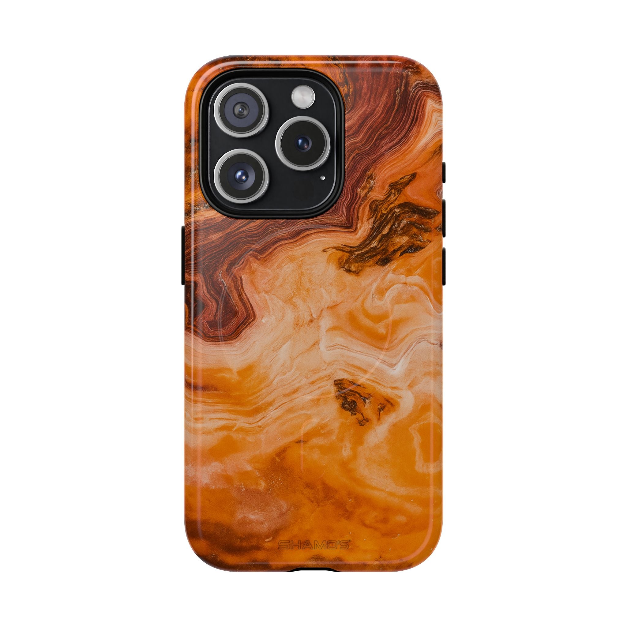 Phone case with swirling amber, orange, and brown agate-style pattern #iphone-15-pro