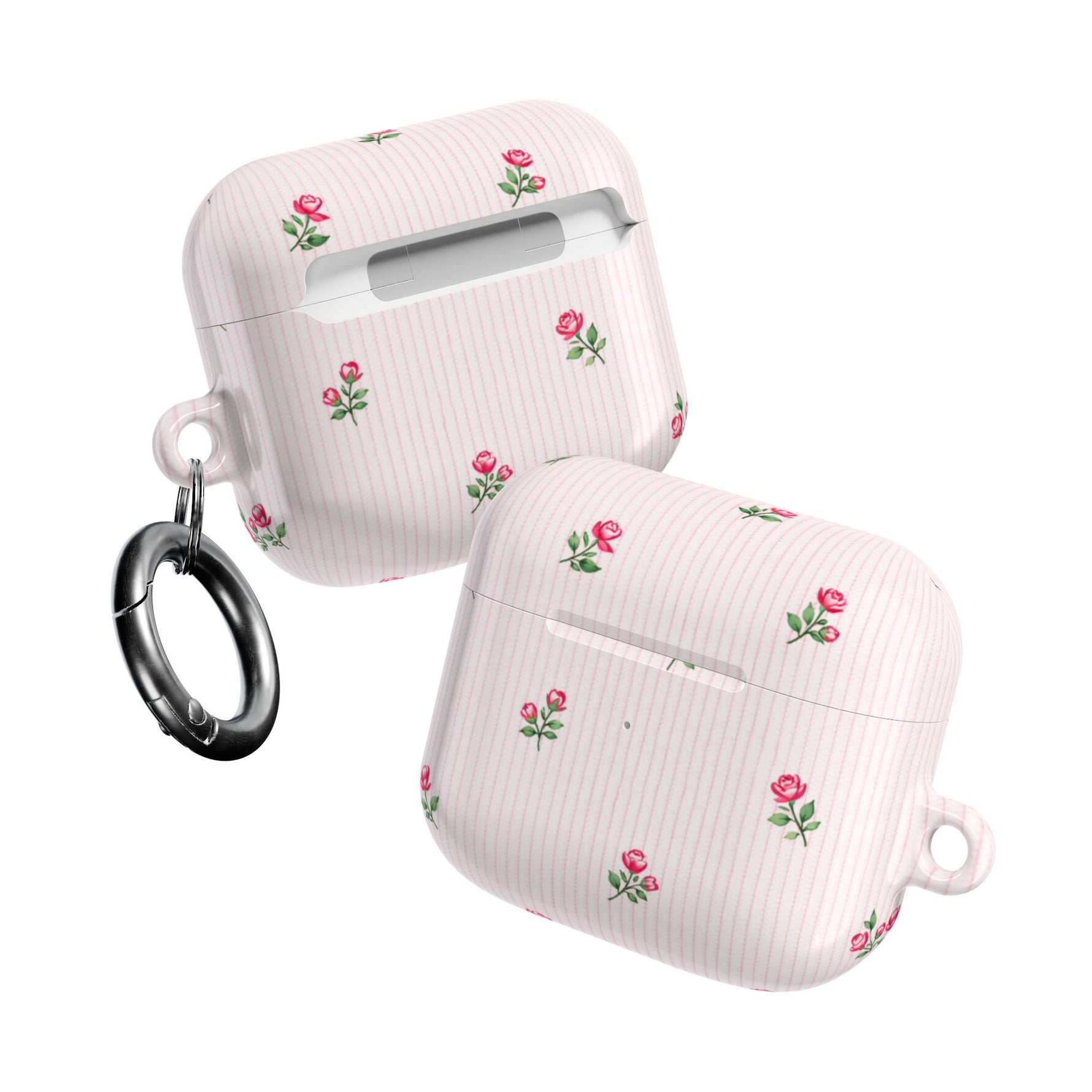 AirPod Case - Pink Striped Floral Rose Protective Cover