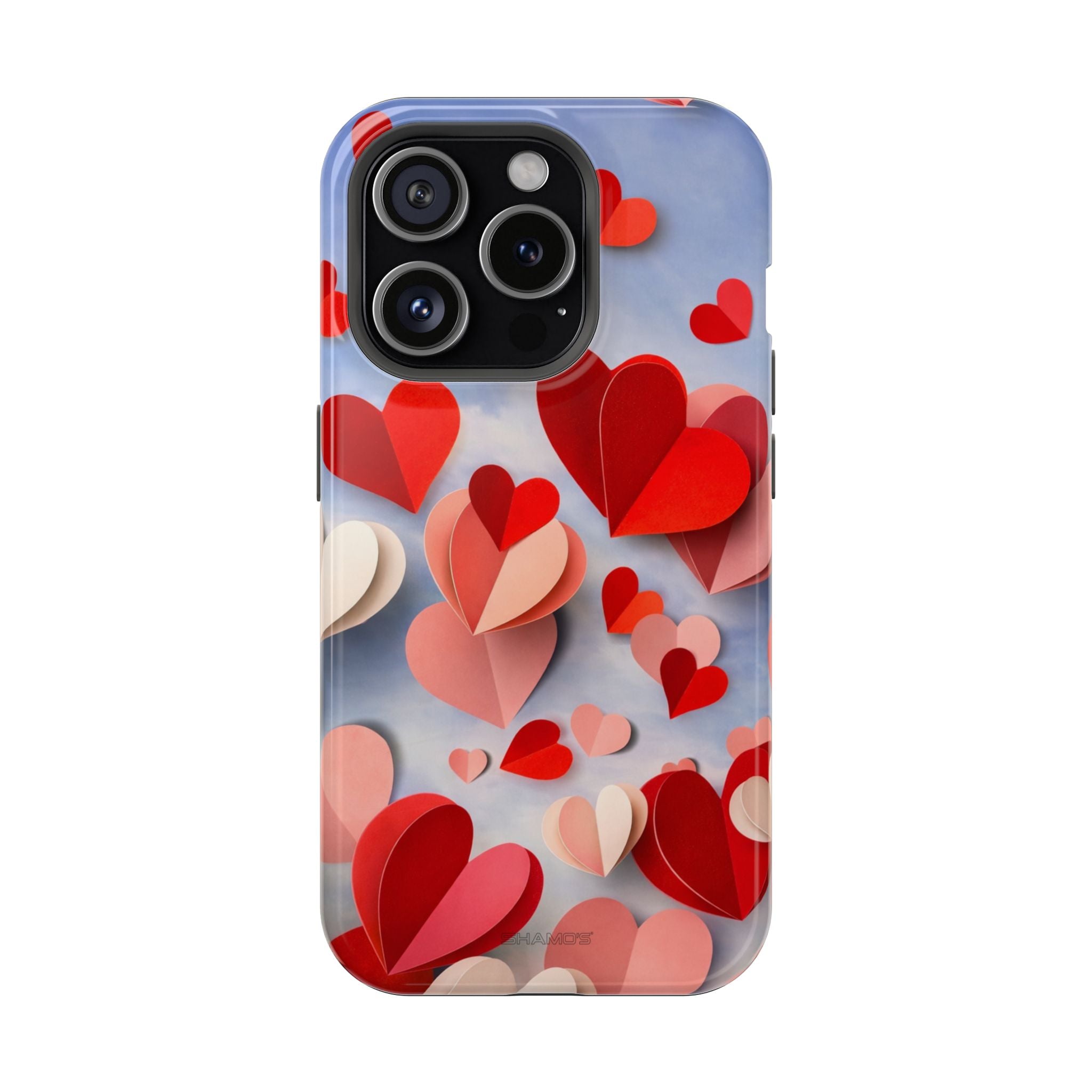 3D Paper Hearts Valentine Love iPhone Case with MagSafe Compatibility, Personalizable - iPhone 15 Pro / Glossy - Shamo's