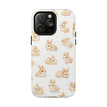 Phone case for iPhone 14 Pro with cute beige bunny design, variant size shown