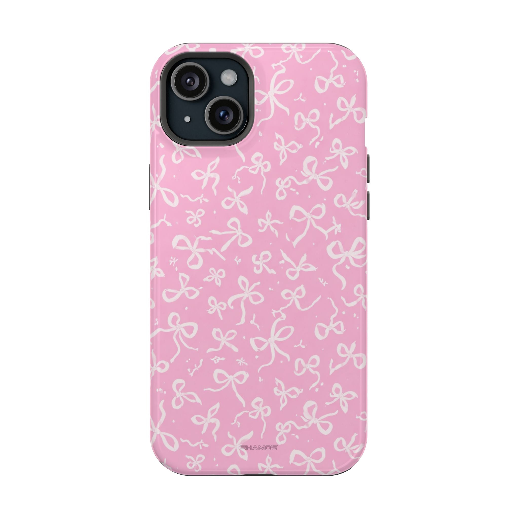 Pink Bow Pattern Impact-Resistant iPhone Case | MagSafe - iPhone 15 Plus / Glossy - Shamo's