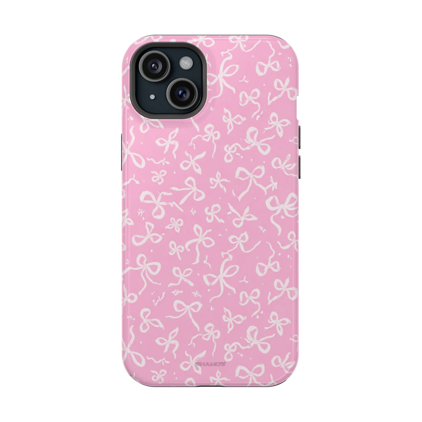 Pink Bow Pattern Impact-Resistant iPhone Case | MagSafe
