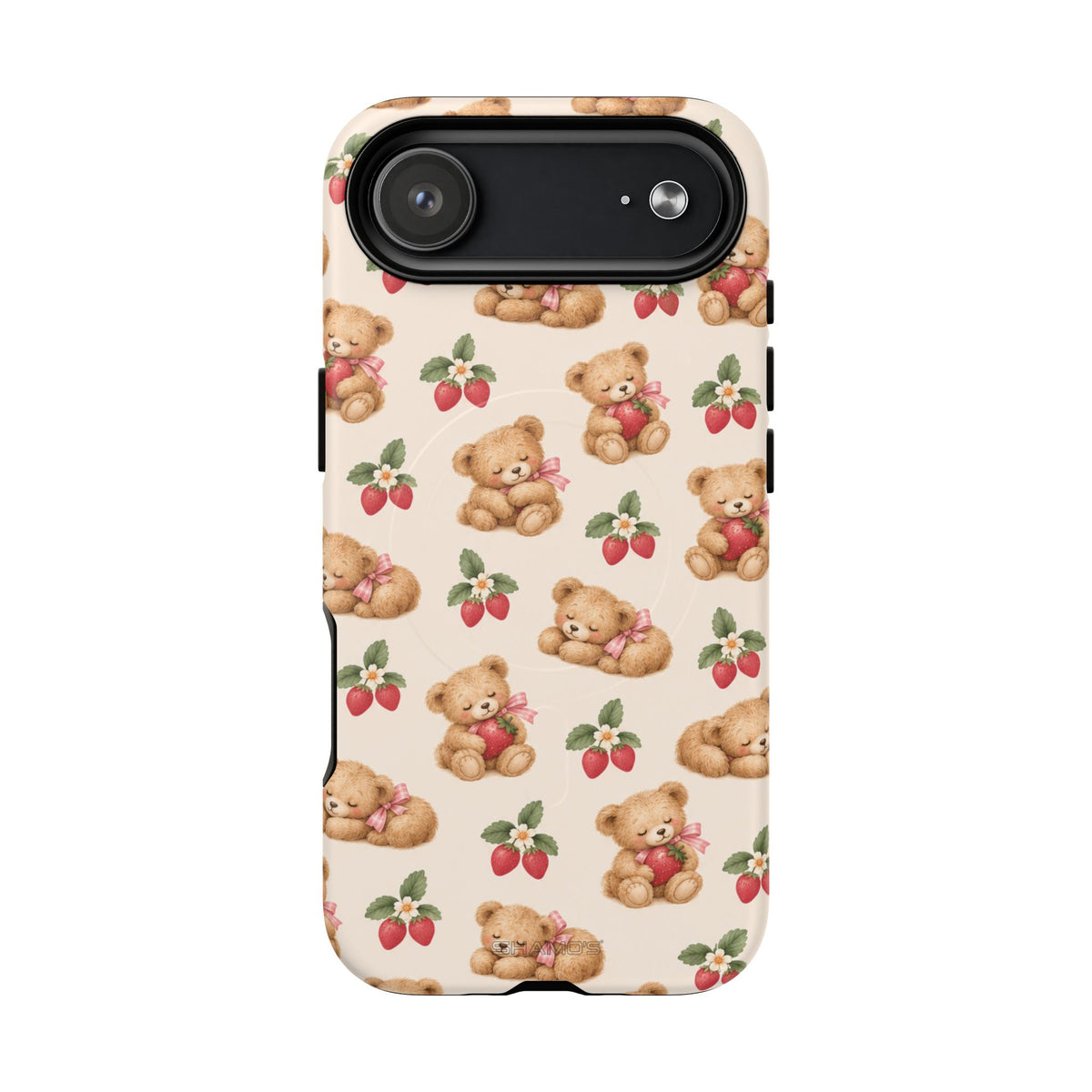 Teddy Berry Cozy Strawberry Pattern iPhone Case with MagSafe