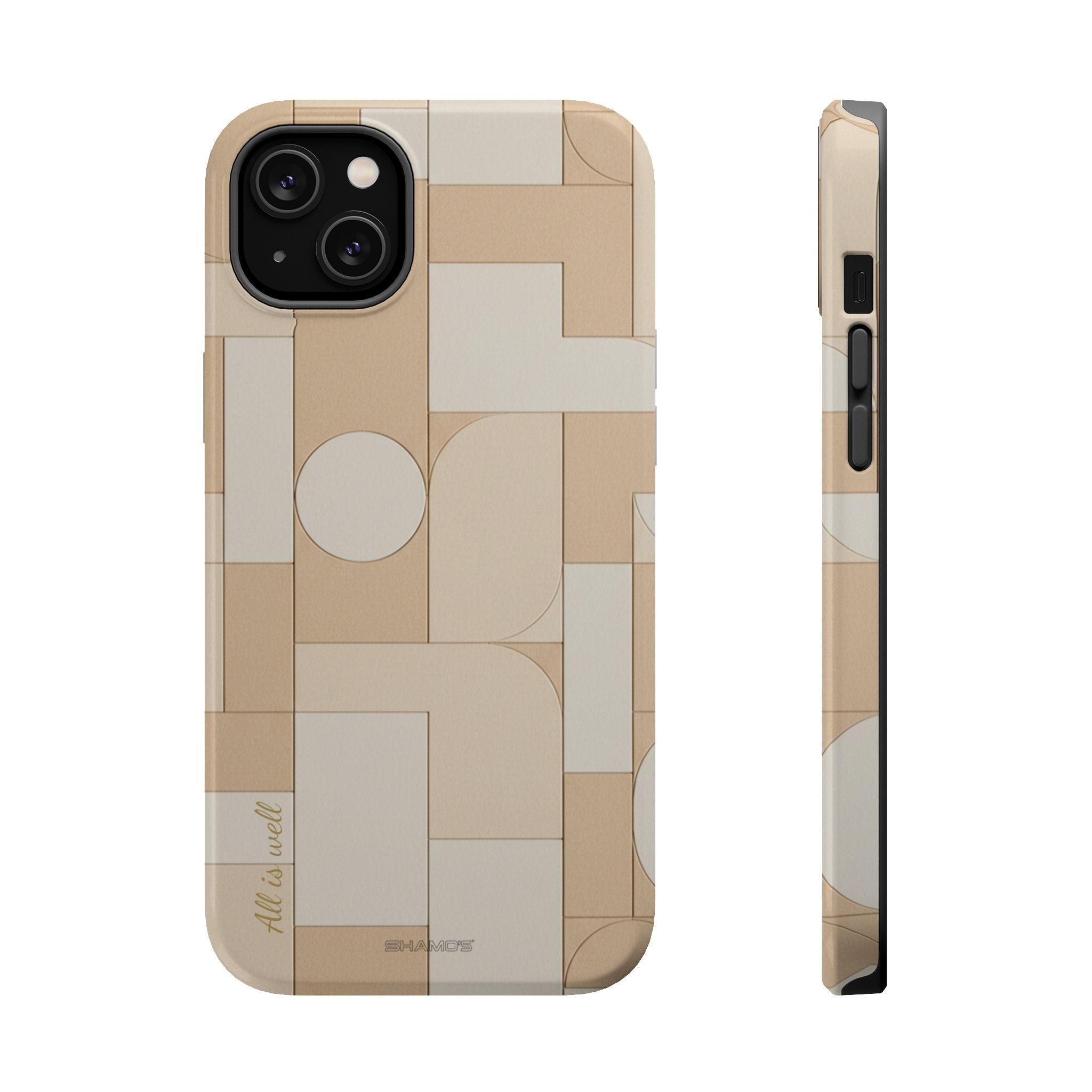 Geometric Beige Magnetic Impact-Resistant iPhone Case with Personalizable Quote and MagSafe Compatible - iPhone 14 Plus / Glossy - Shamo's
