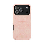 Balletcore Pink Floral Lace iPhone Case with Bow | Works with MagSafe - Shamo's