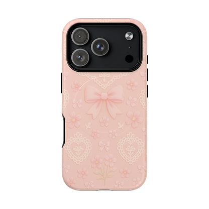 Balletcore Pink Floral Lace iPhone Case with Bow | Works with MagSafe