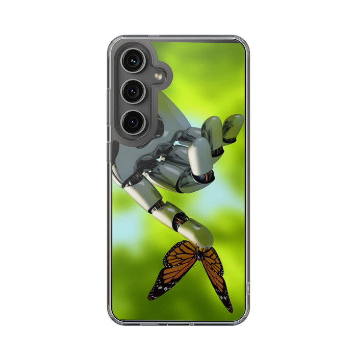 Clear Cases for iPhone 14 Series with Robotic hand and Butterfly.