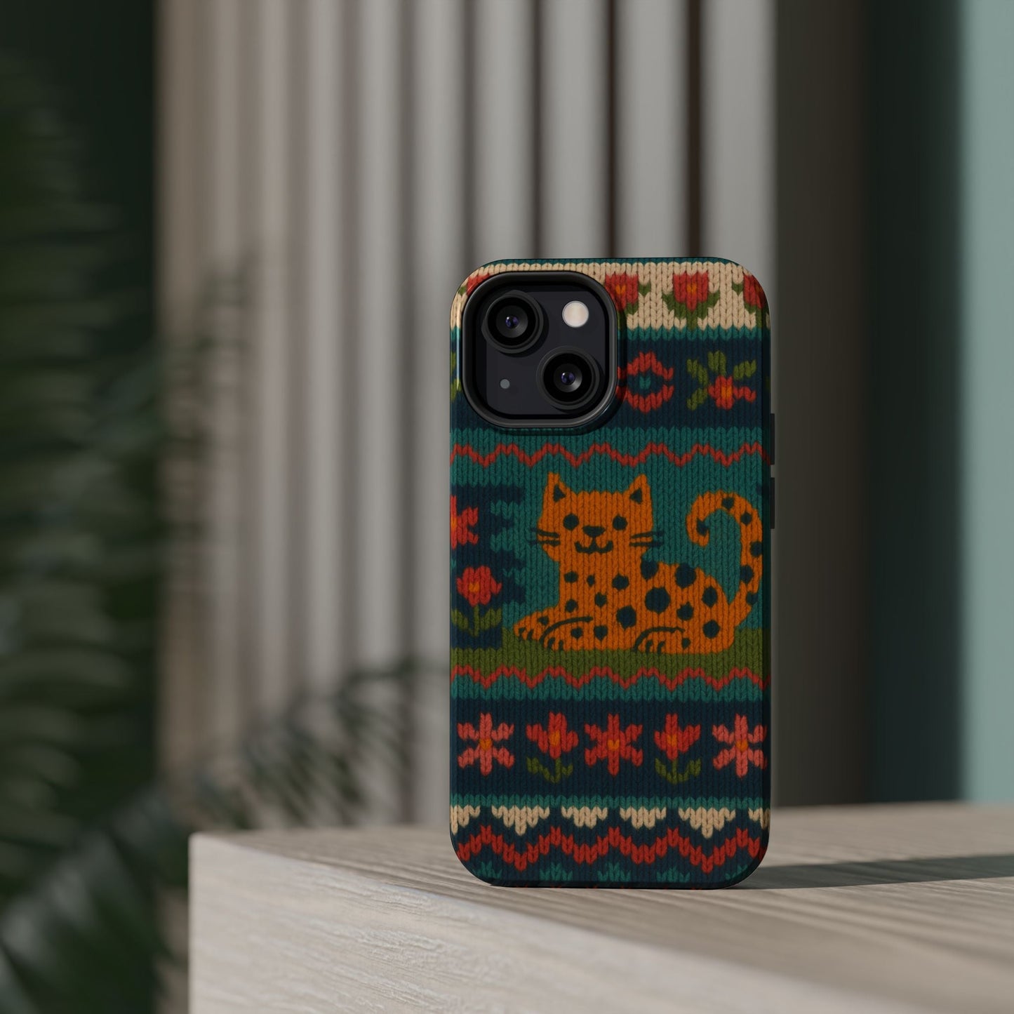 Cozy Knit Leopard Pattern Sweater Holiday Theme iPhone Case with MagSafe compatibility