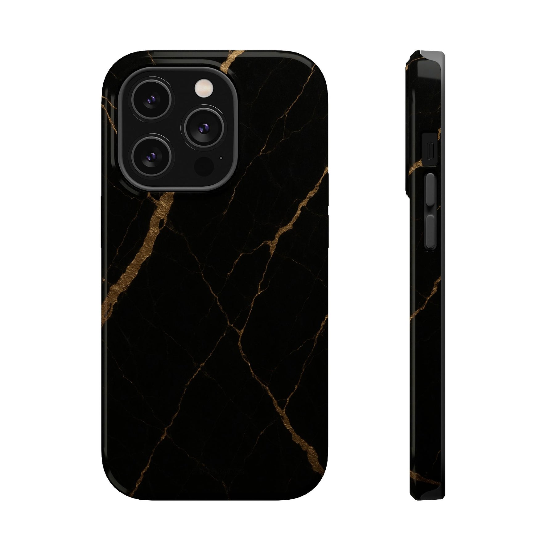 Black & Gold Marble iPhone Case with MagSafe - iPhone 14 Pro / Glossy - Shamo's