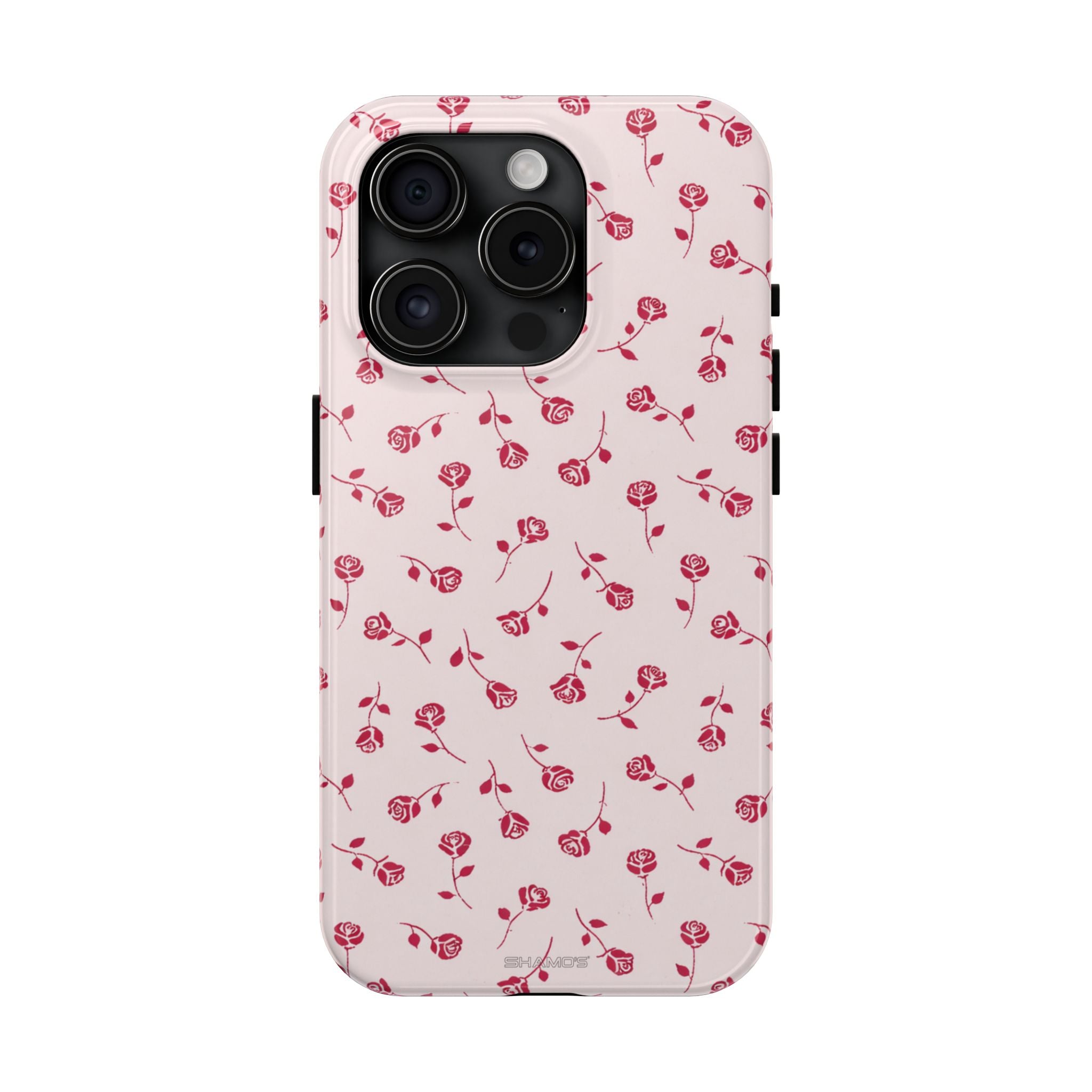 Pink Rose Pattern Tough Phone Case — Impact-Resistant Protective Cover - iPhone 15 Pro - Shamo's