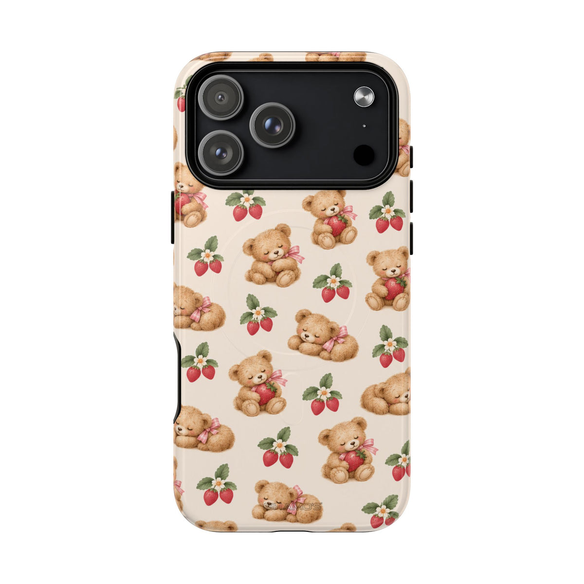 Teddy Berry Cozy Strawberry Pattern iPhone Case with MagSafe