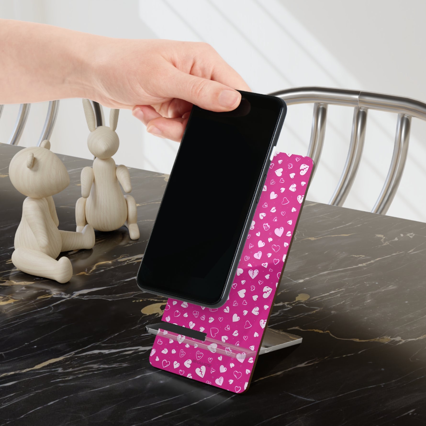 Phone Stand — Pink Heart Pattern Mobile Display Stand