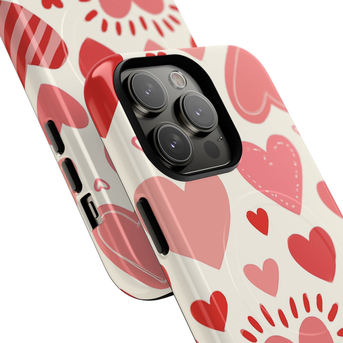 Heart Pattern Tough iPhone Case — Cute Red & Pink Hearts Protective Cover (MagSafe compatible)