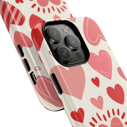 Heart Pattern Tough iPhone Case — Cute Red & Pink Hearts Protective Cover (MagSafe compatible)