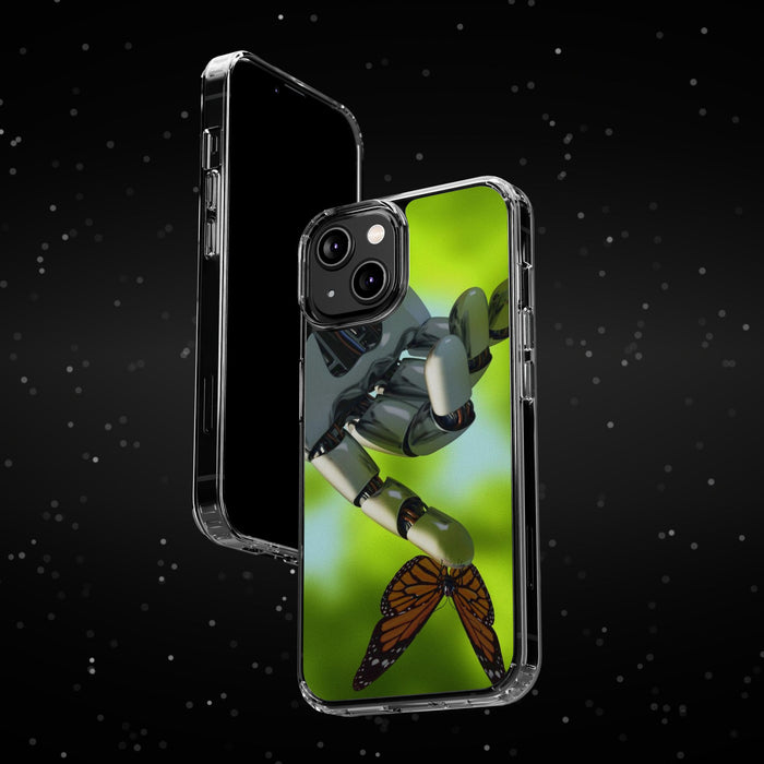 Clear Cases for iPhone 14 Series with Robotic hand and Butterfly.