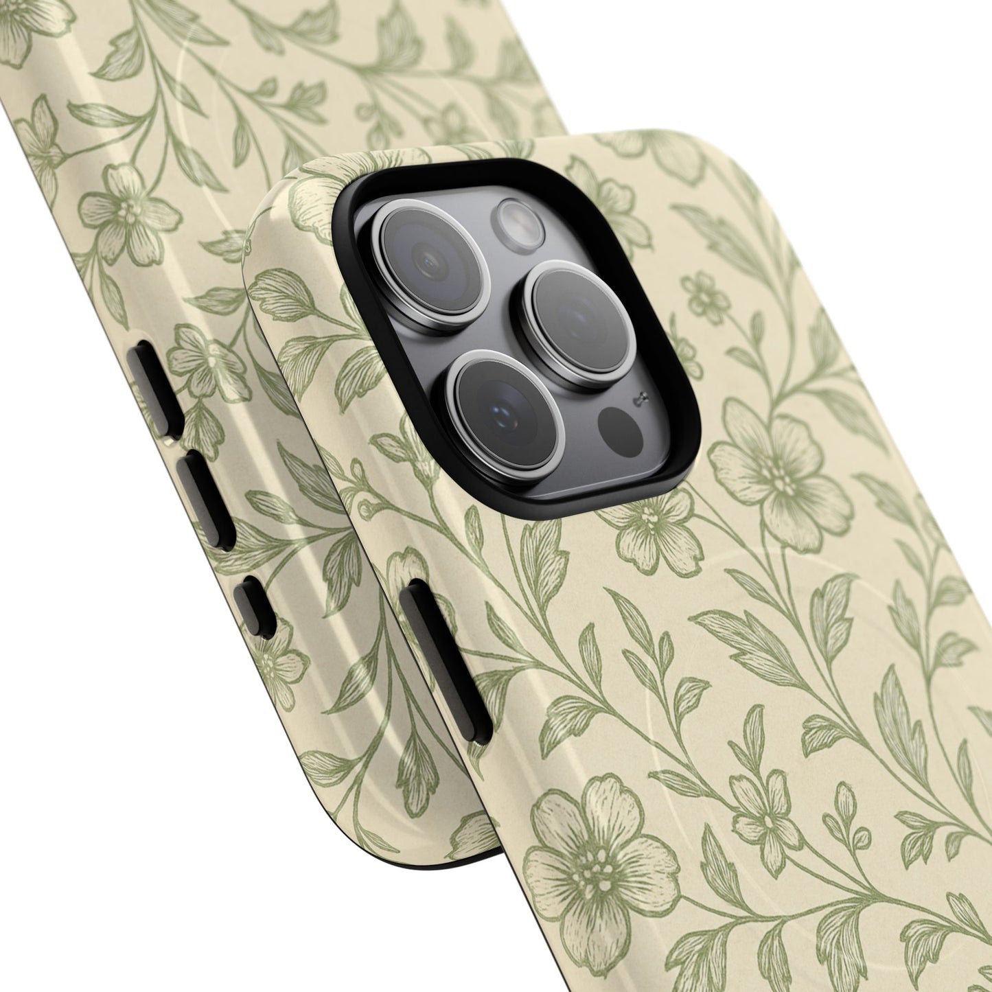 Sage Green Vintage Floral Pattern iPhone Case | MagSafe Compatible