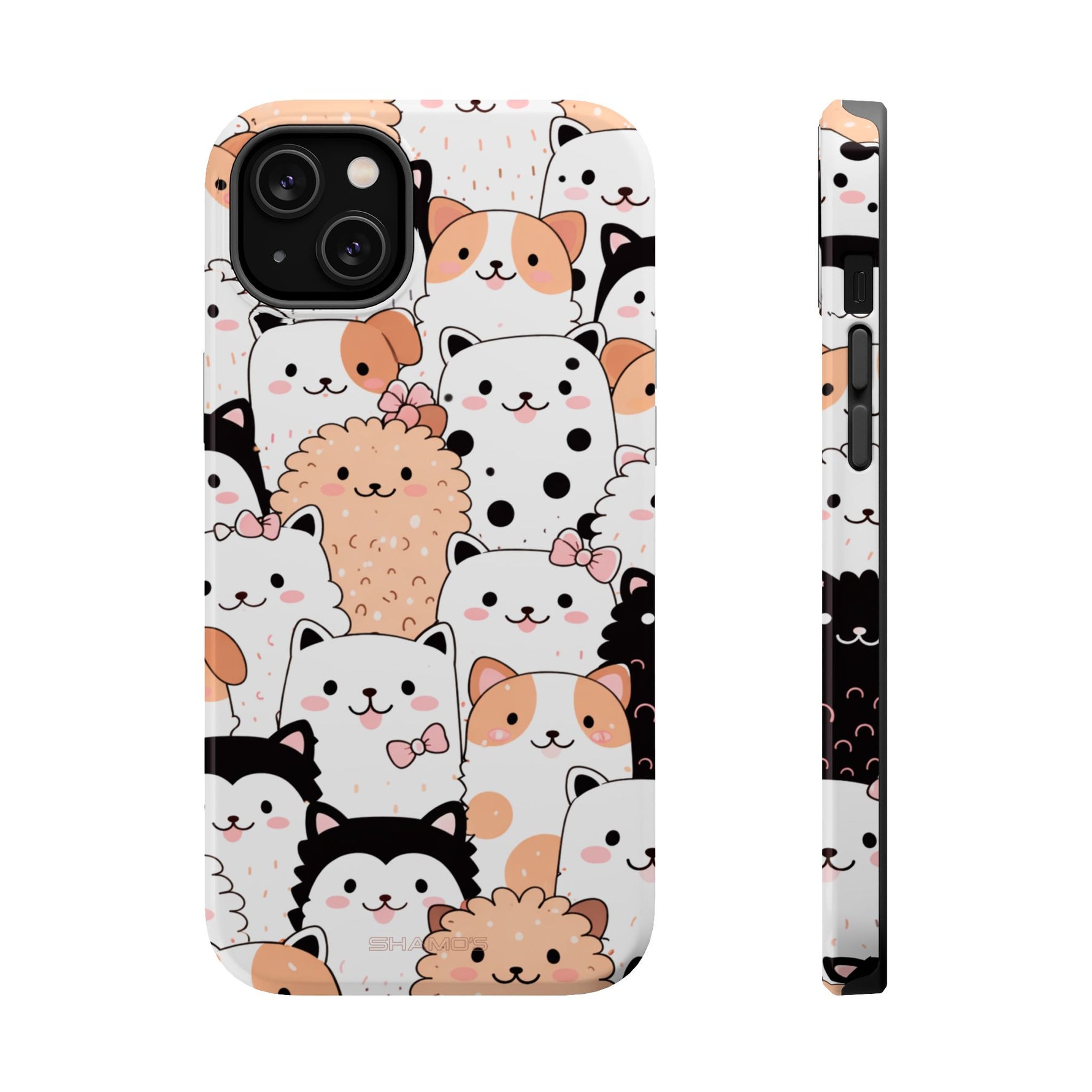 Cute Cartoon Cats & Puppies Phone Case with MagSafe Compatibility