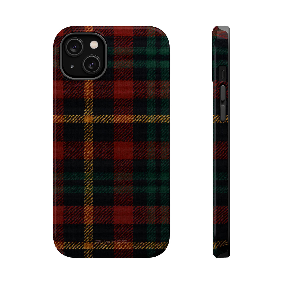 Funda para iPhone resistente a impactos con diseño de cuadros escoceses rojos y verdes con MagSafe