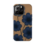 Navy Floral Tough iPhone Case — Durable Protective Case with Blue Flowers on Kraft Background  Shamo's