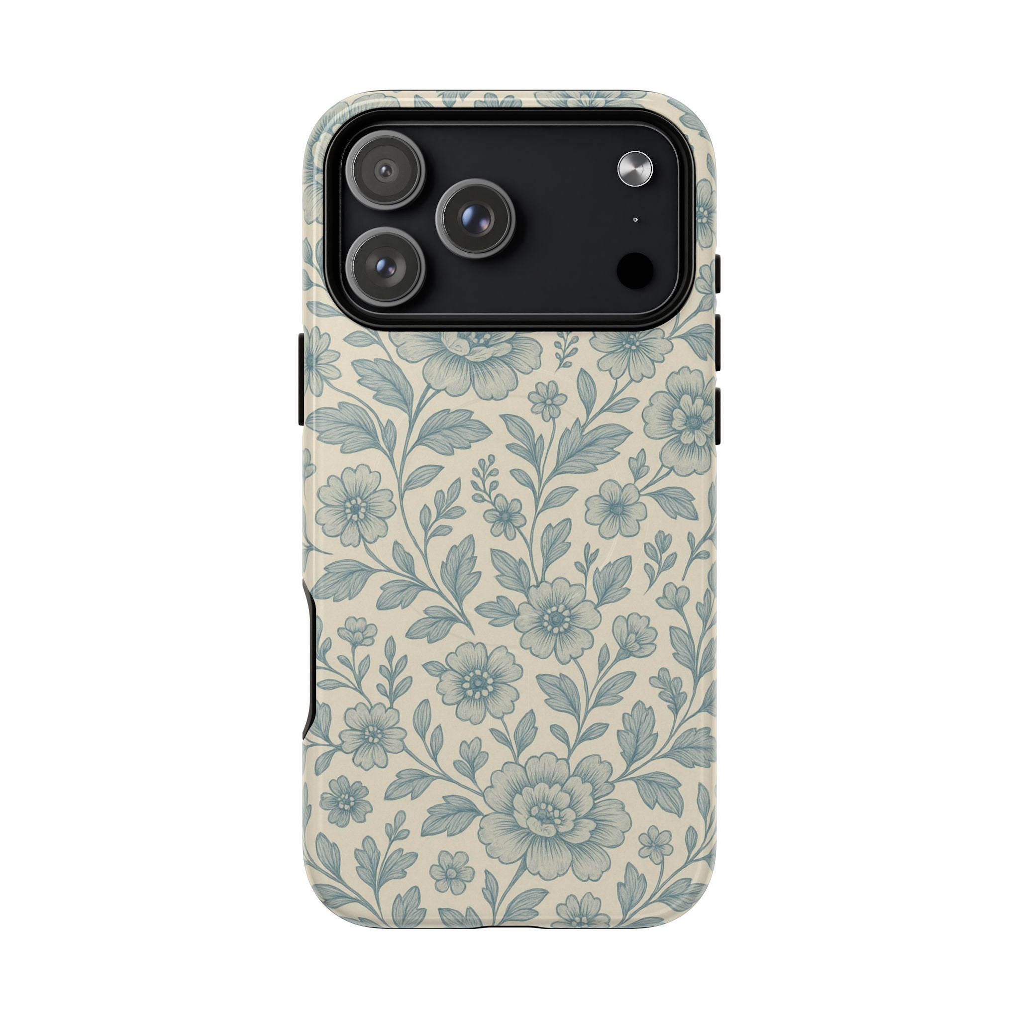 Vintage Blue Floral Tough Case for iPhone - Compatible with MagSafe - Shamo's