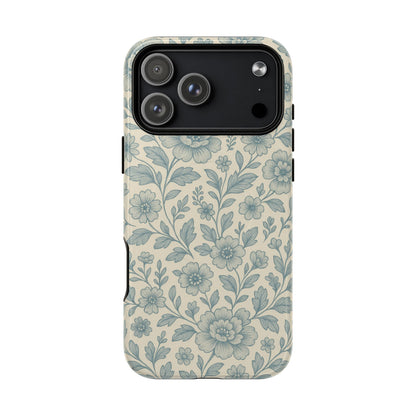 Vintage Blue Floral Tough Case for iPhone - Compatible with MagSafe