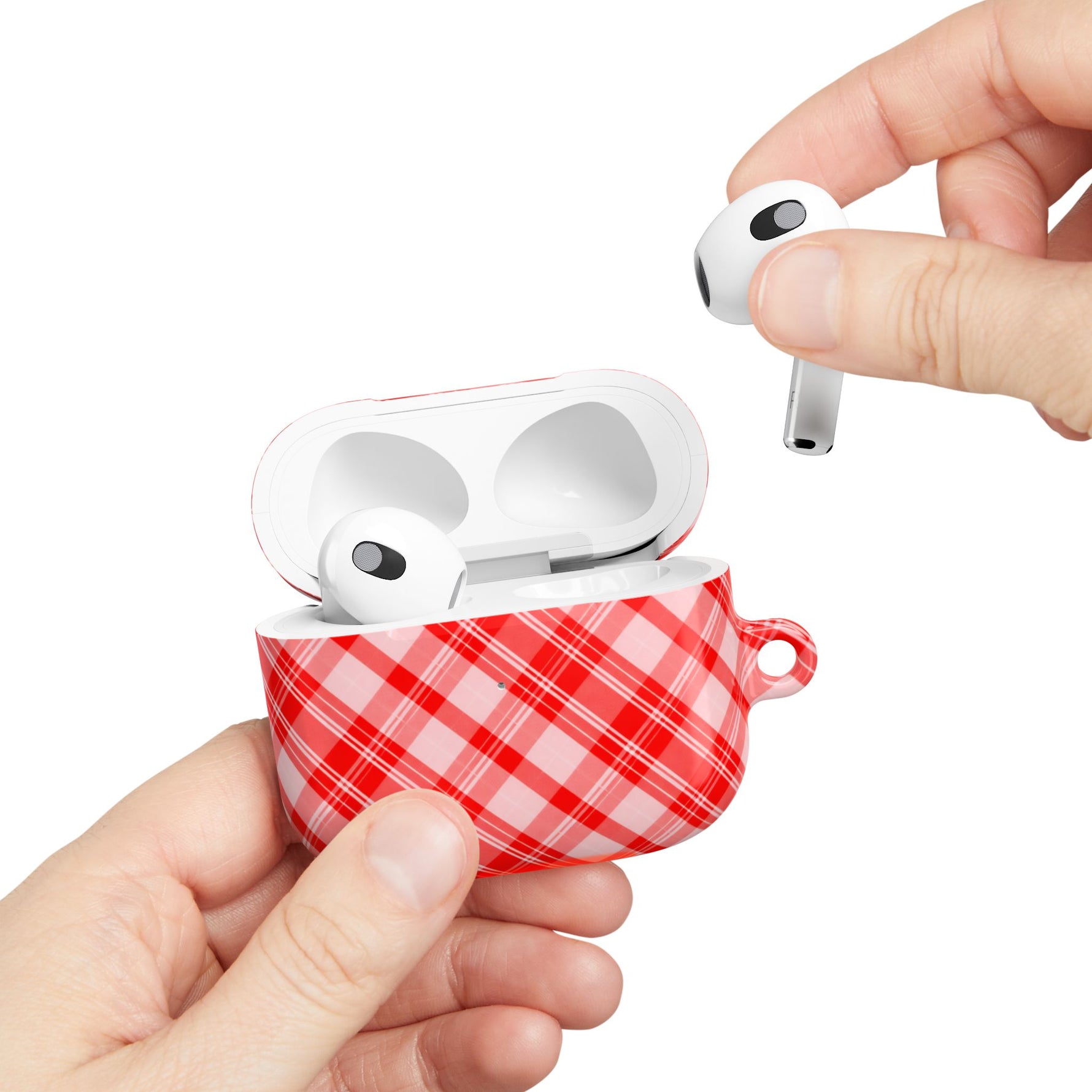 Red Plaid AirPod Case – Festive Check Pattern Protective Cover
