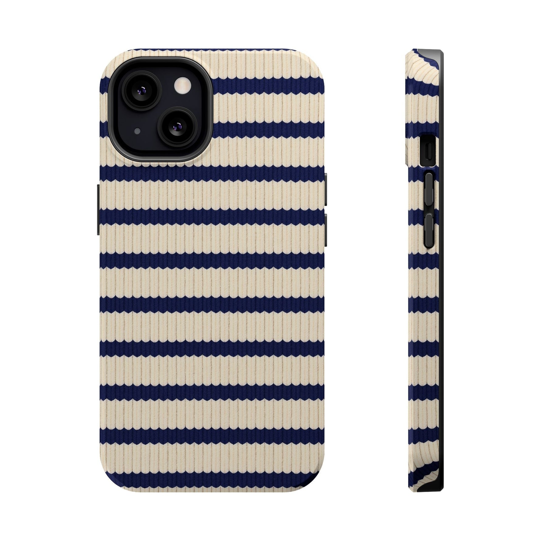 Navy & Cream Ribbed Holiday Sweater Design iPhone Case with MagSafe compatibility  Shamo's iPhone 13 / Glossy