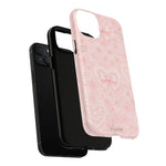 Balletcore Pink Floral Lace iPhone Case with Bow | Works with MagSafe - iPhone 17 Pro Max / Glossy - Shamo's