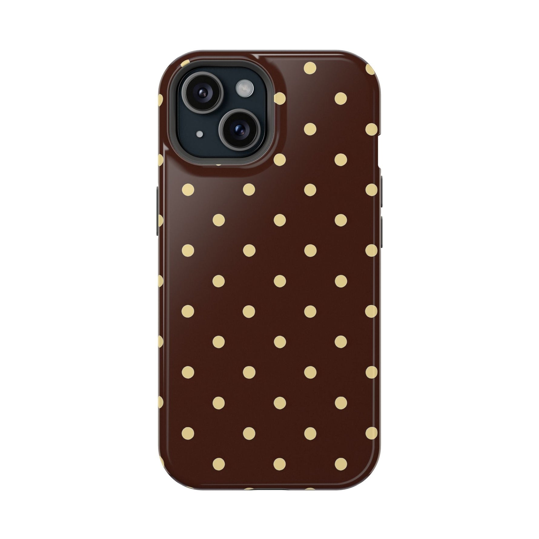Polka Dot iPhone Case — Brown & Cream Protective Cover with MagSafe compatibility  Shamo's iPhone 15 / Glossy