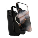 Marbled Black & Rose Gold Magnetic MagSafe Compatible Phone Case — Impact-Resistant