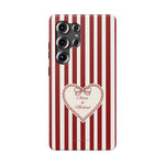 Funda personalizada a rayas — Diseño de corazón rojo y blanco (nombres personalizados)
