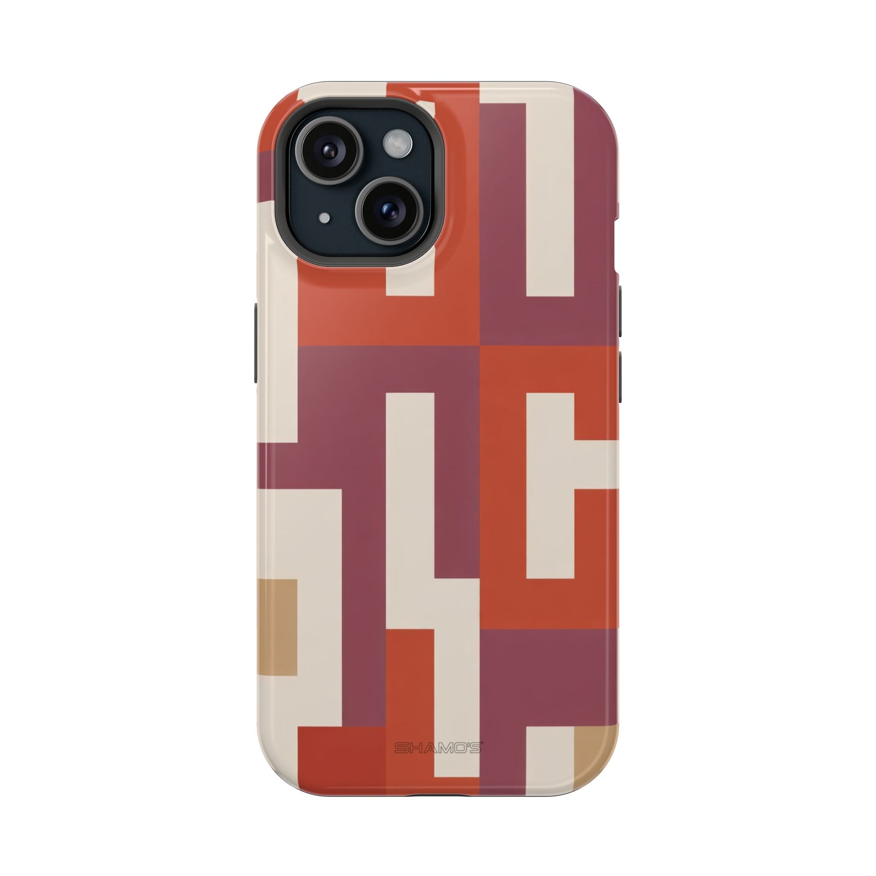 Retro Geometric Magnetic MagSafe Compatible Impact Phone Case — Bold Red & Terracotta Pattern