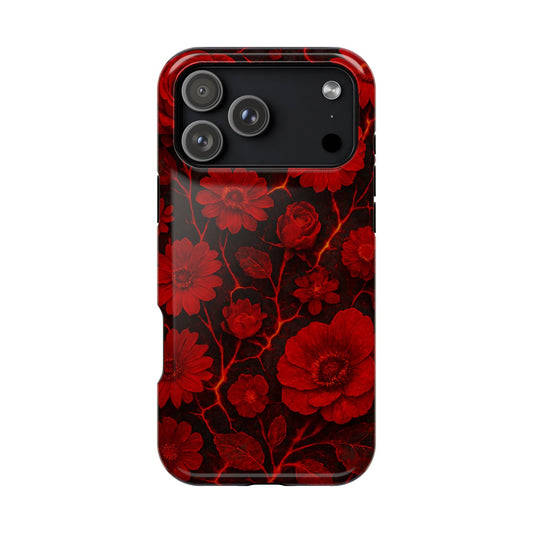 Melted Lava Dark Red Floral iPhone Case — MagSafe Compatible  Shamo's iPhone 17 Pro Max / Glossy