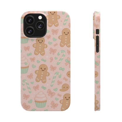 Gingerbread Holiday Slim iPhone Case — Cute Candy Cane & Cupcake Pattern