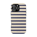Navy & Cream Ribbed Holiday Sweater Design iPhone Case with MagSafe compatibility