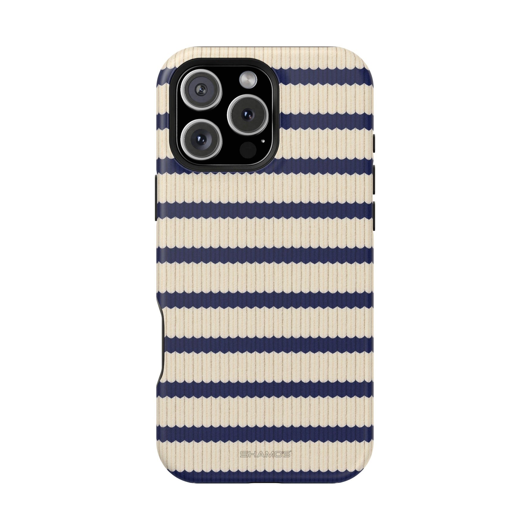 Navy & Cream Ribbed Holiday Sweater Design iPhone Case with MagSafe compatibility