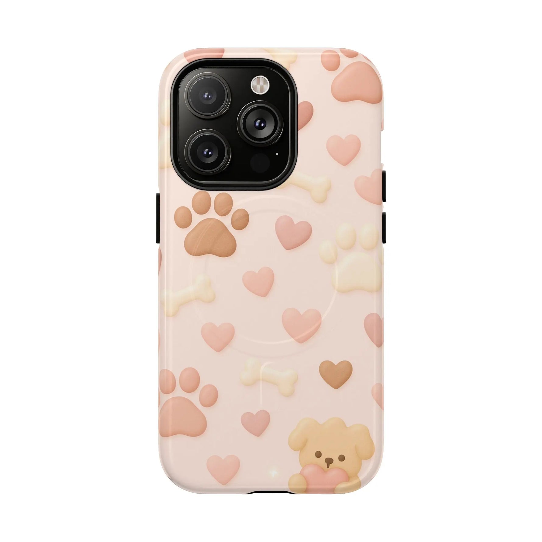 Pet Paw Pattern Phone Case — Pink Puppy Hearts & Bones with MagSafe - Shamo's