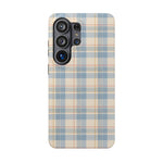 Ranch Check – Blue and Cream Plaid MagSafe Phone Case, glossy Samsung Galaxy S26 Ultra, rear view