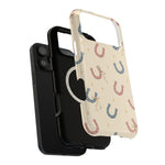 Prairie Horseshoes MagSafe Phone Case, glossy wide-camera Pro Max model, exploded shell and liner with magnetic ring