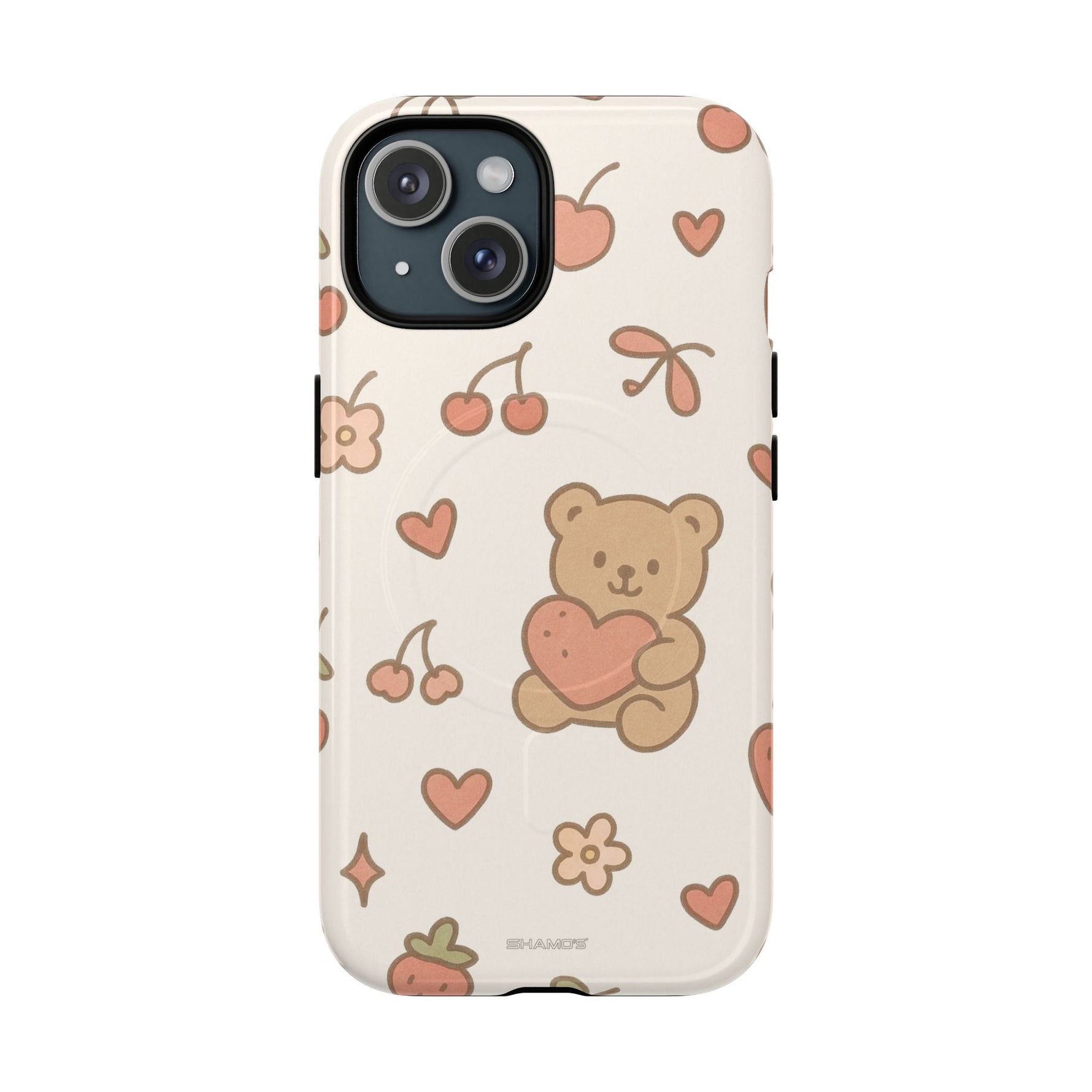 Teddy Berry Cozy Strawberry Pattern iPhone Case with MagSafe