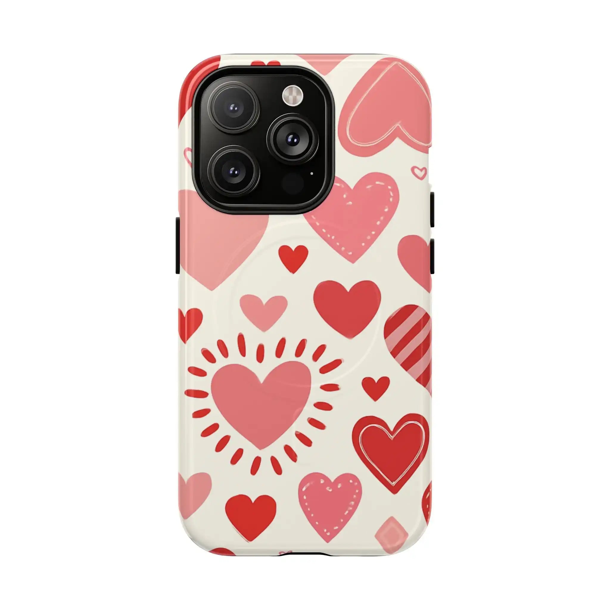 Heart Pattern Tough iPhone Case — Cute Red & Pink Hearts Protective Cover (MagSafe compatible)  Shamo's iPhone 14 Pro / Glossy