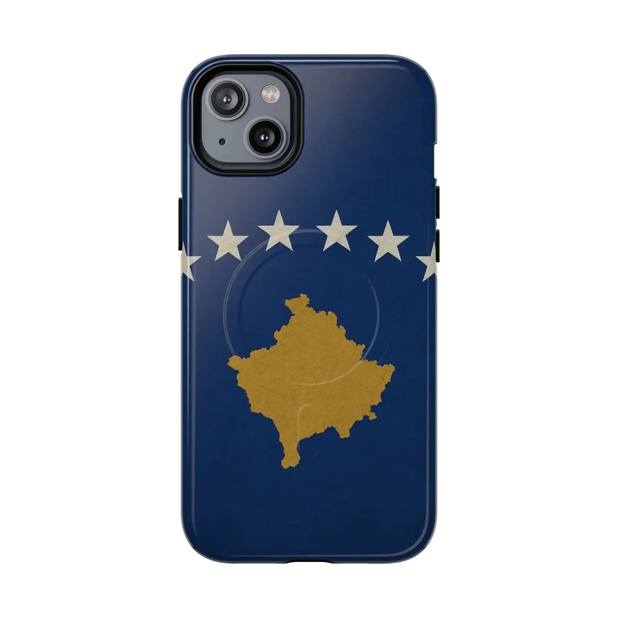 Kosovo Flag Tough iPhone Case — Navy Blue Stars & Gold Map (MagSafe compatible)  Shamo's iPhone 14 Plus / Glossy
